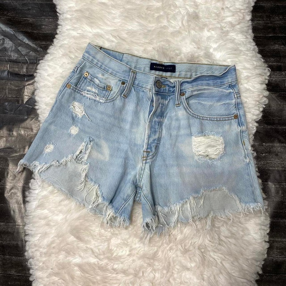 AEROPOSTALE 90S HIGH RISE CUT OFF DENIM SHORTS BUTTON FLY Y2K MALLCORE GRUNGE
